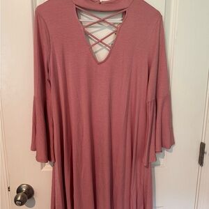 Pink Tunic with Asymmetrical Cut Out and Bell Sleeves